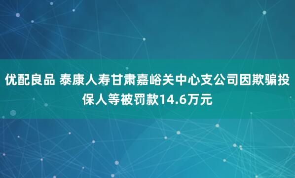 优配良品 泰康人寿甘肃嘉峪关中心支公司因欺骗投保人等被罚款14.6万元
